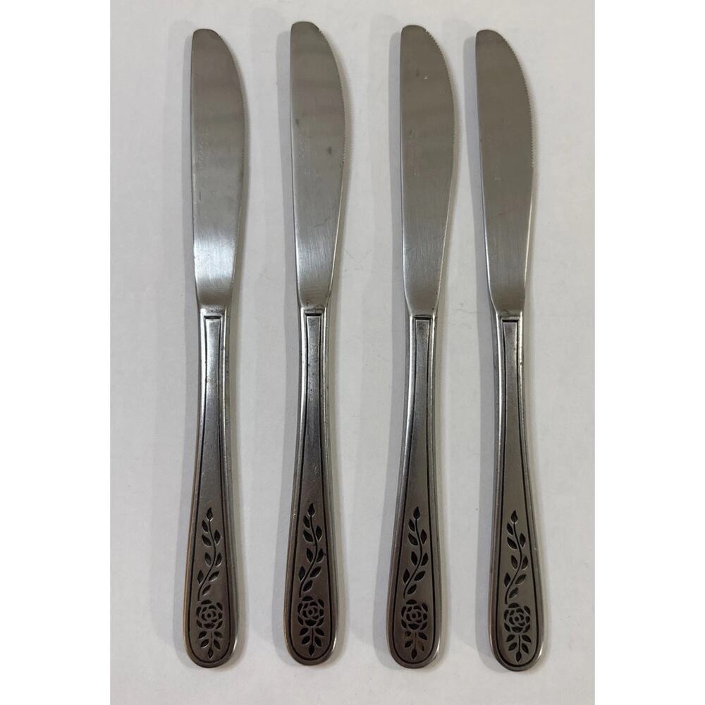 4 Stainless Dinner Knives - Stanley Roberts Flatware - Floral Mist